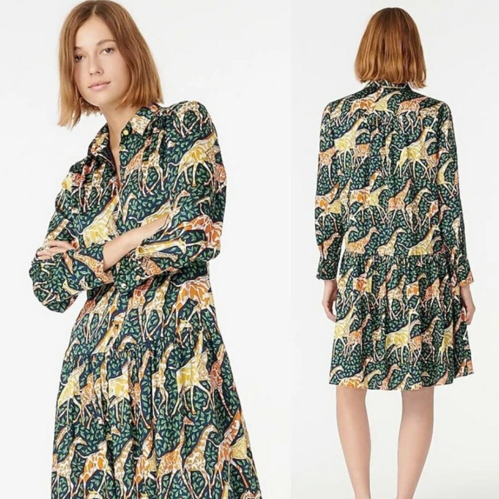 J.CREW Flowy Shirt-Dress Relaxed Fit Giraffes Jungle Safari Print Size XS